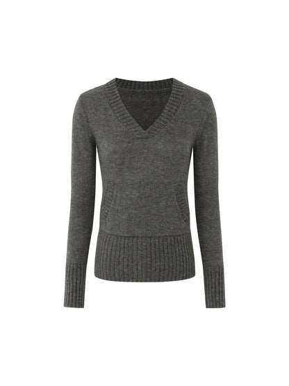 iamxiaa_Gray_Ribbed_V-neck_Chunky_Knit_Plush_Women&