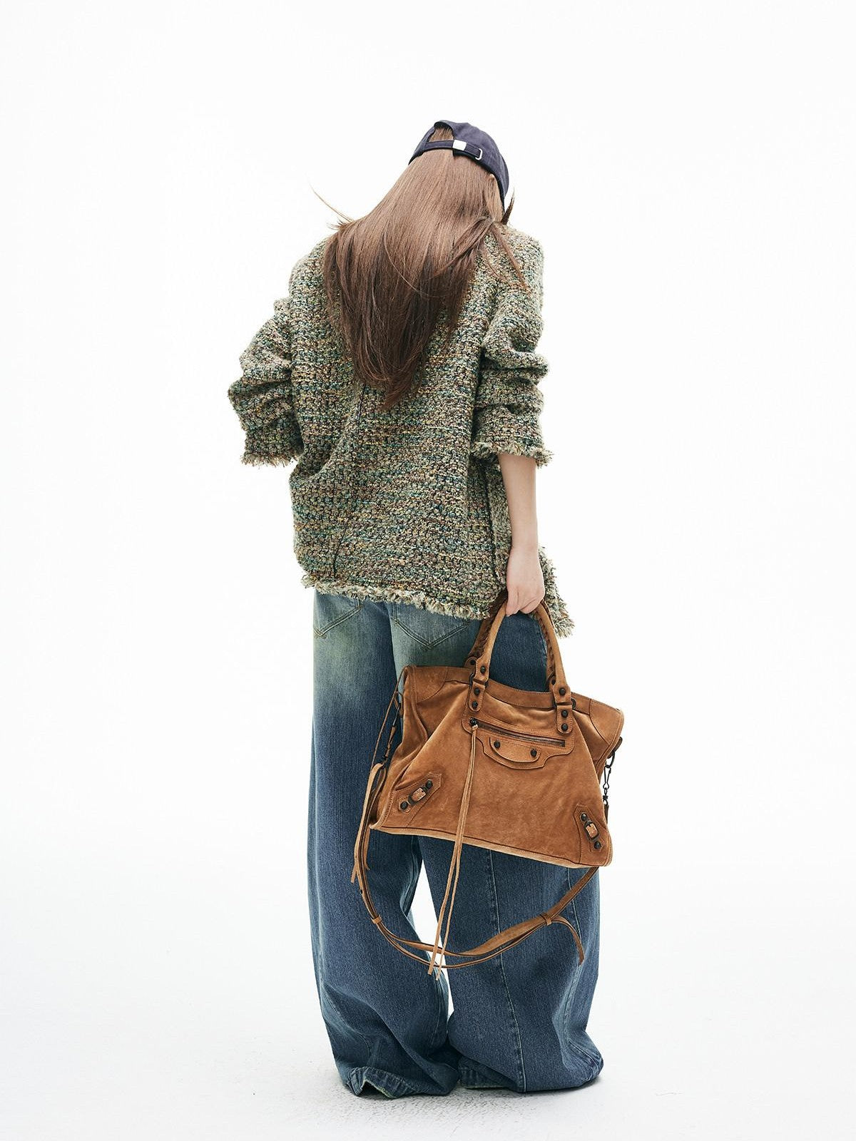 iamxiaa Green Check Woven Tassel Pocket H Jacket Women&