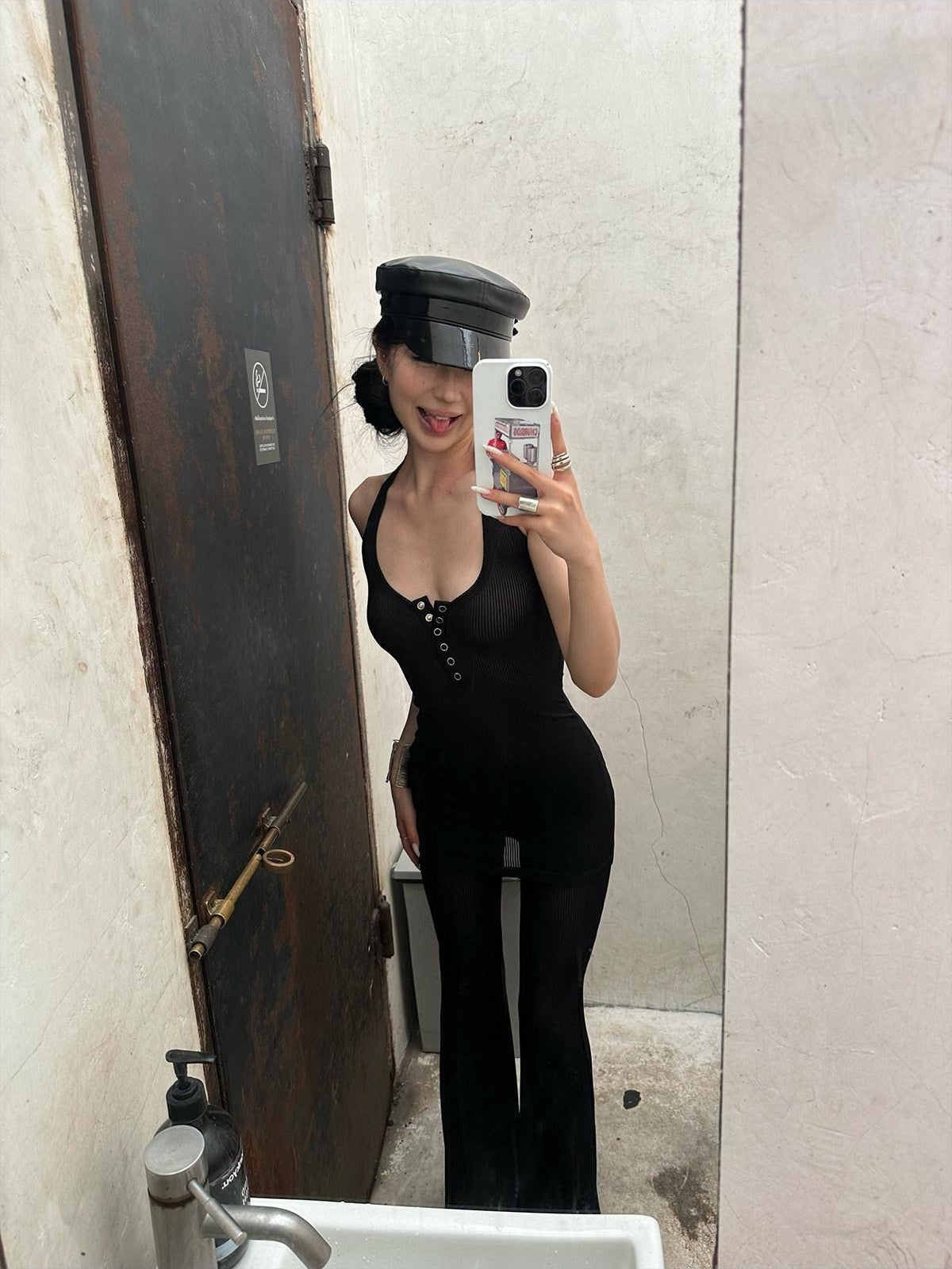 iamxiaa Halter Neck Mesh Flared Pants Women&