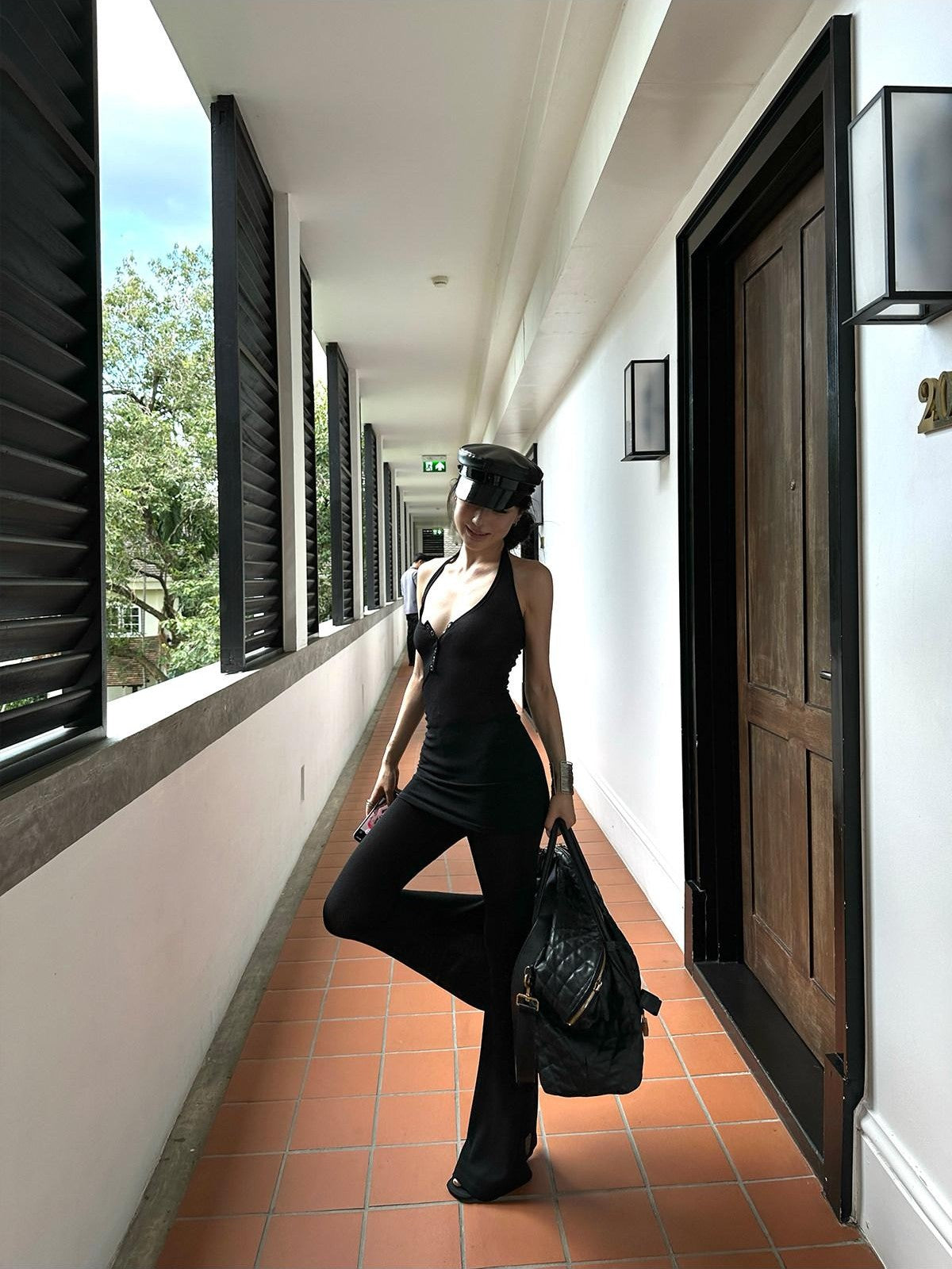 iamxiaa Halter Neck Mesh Flared Pants Women&