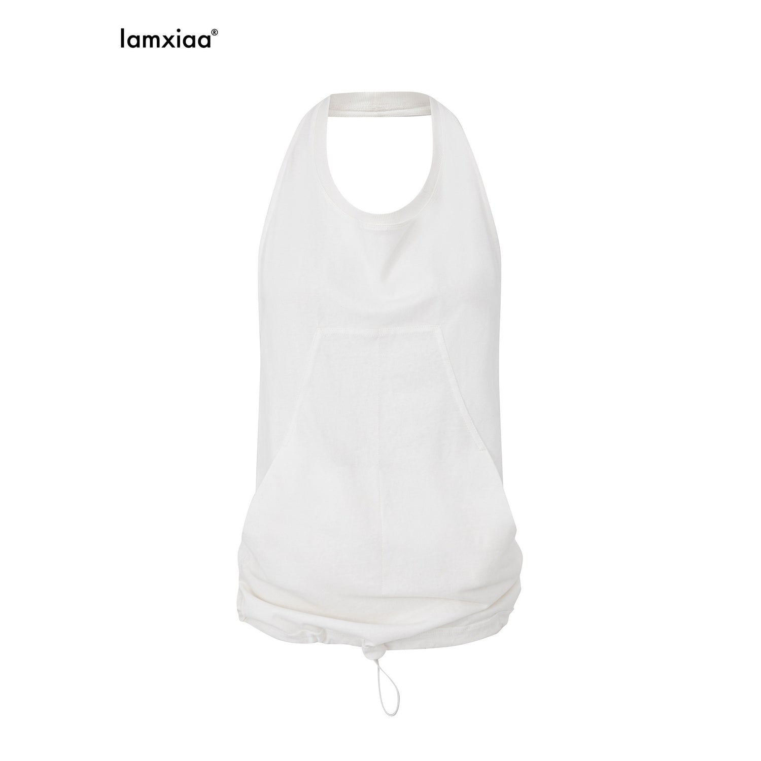 iamxiaa_Halter_Neck_Open_Back_Drawstring_Kangaroo_Pocket_Women&