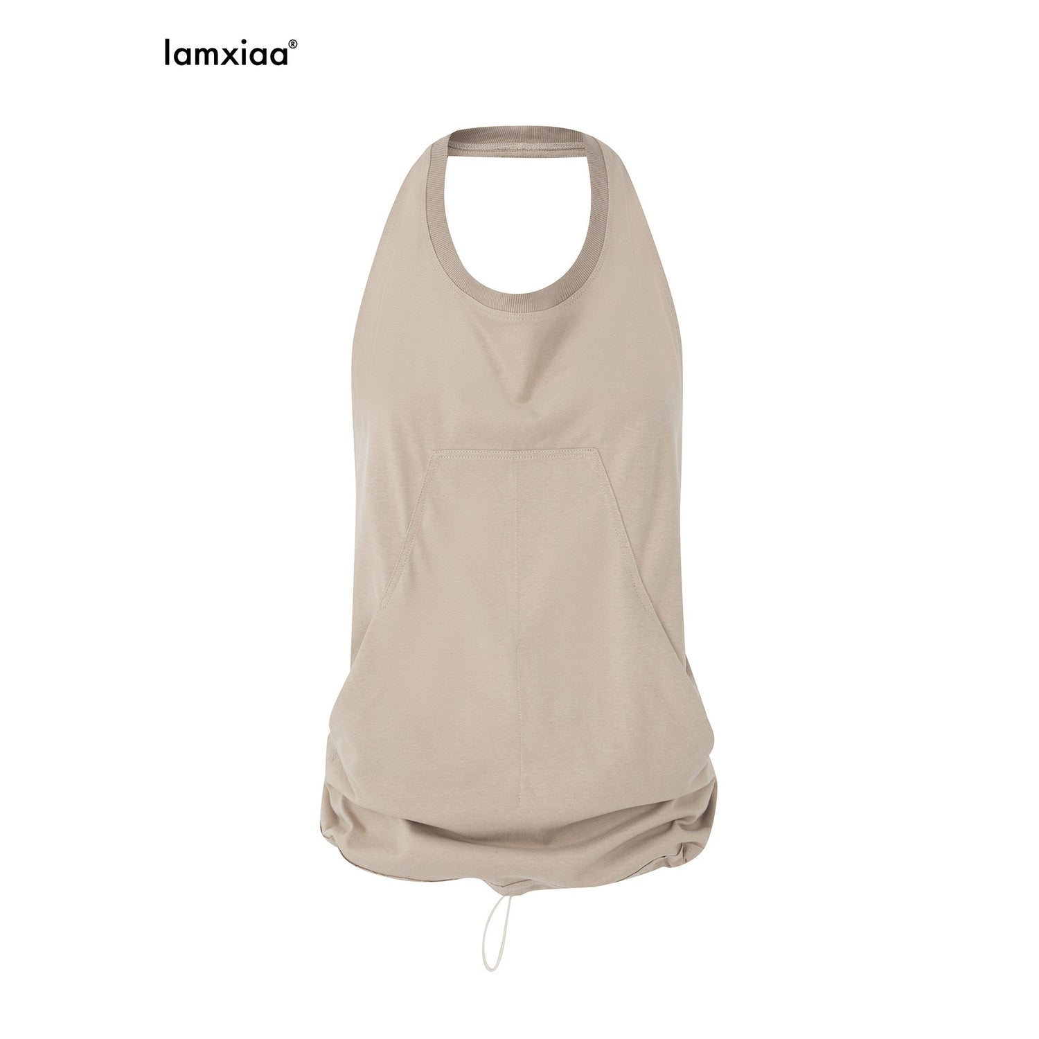 iamxiaa_Halter_Neck_Open_Back_Drawstring_Kangaroo_Pocket_Women&