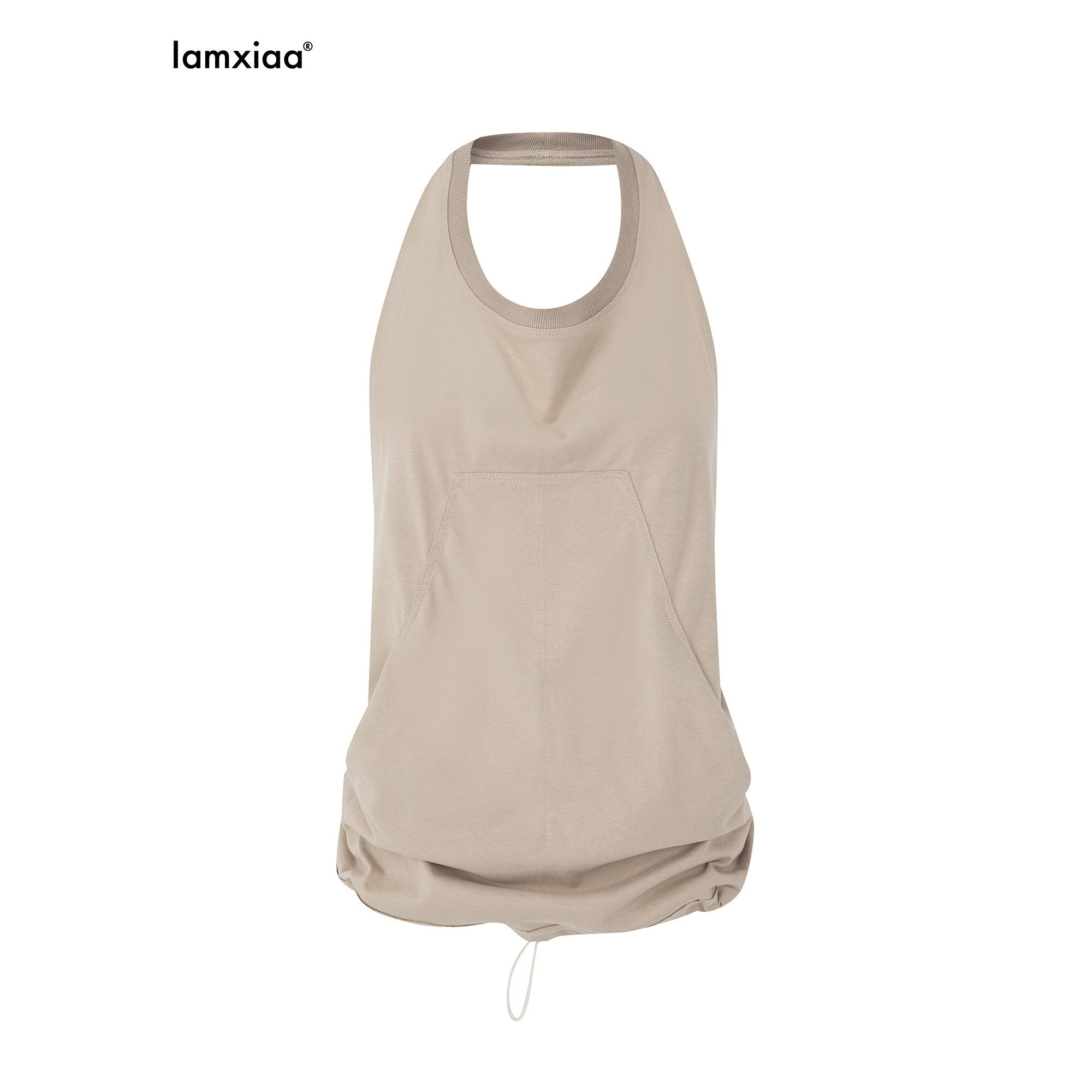 iamxiaa_Halter_Neck_Open_Back_Drawstring_Kangaroo_Pocket_Women&