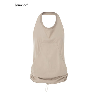iamxiaa_Halter_Neck_Open_Back_Drawstring_Kangaroo_Pocket_Women&