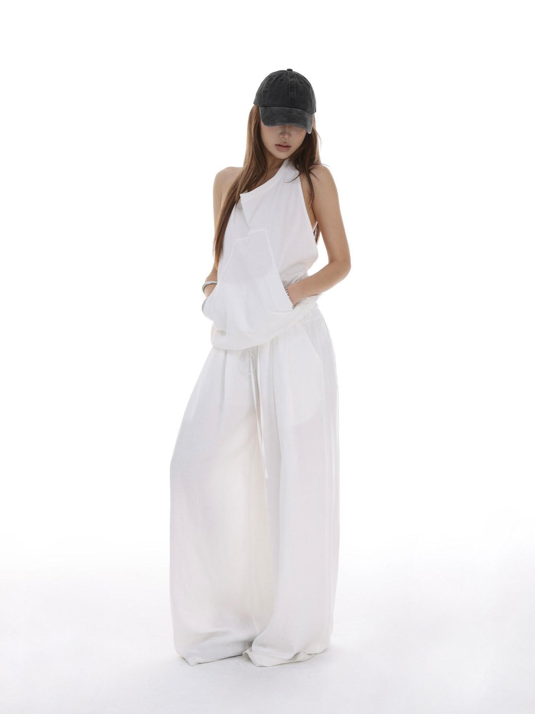 iamxiaa Halter Neck Open Back Drawstring Kangaroo Pocket Women&