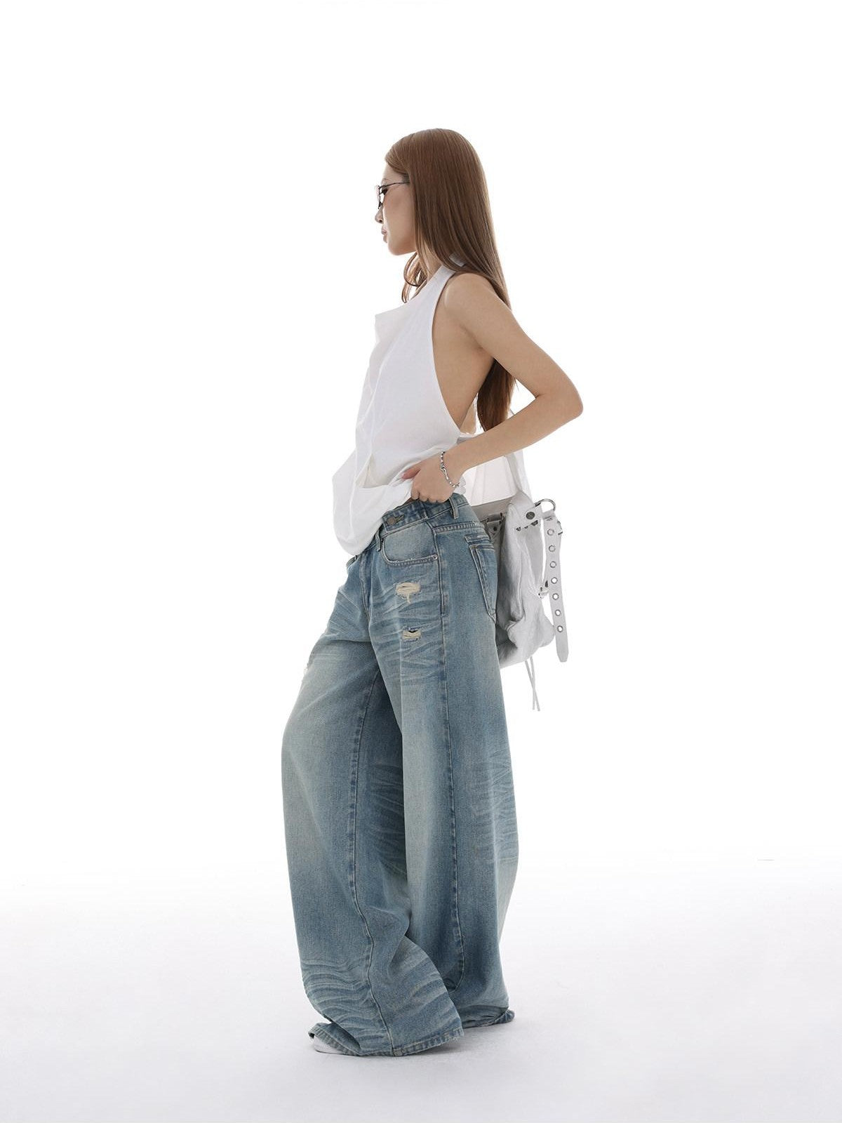 iamxiaa Halter Neck Open Back Drawstring Kangaroo Pocket Women&