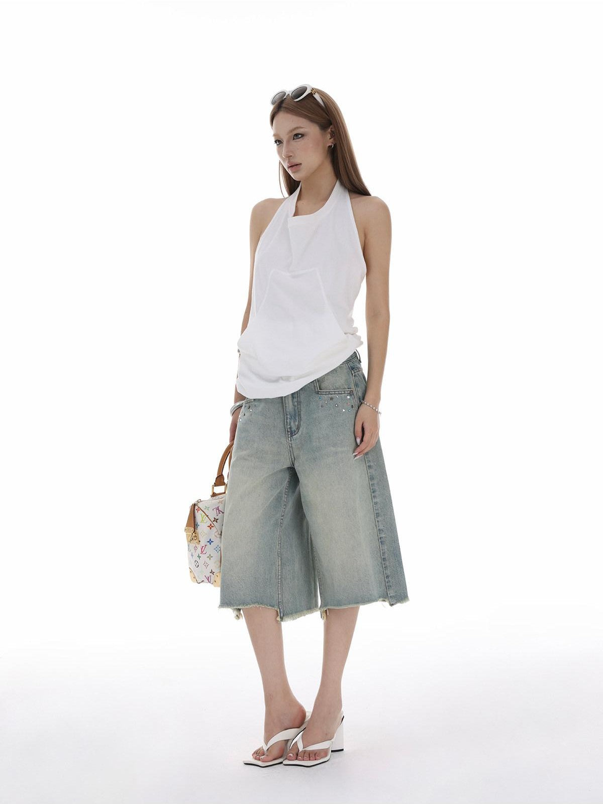 iamxiaa Halter Neck Open Back Drawstring Kangaroo Pocket Women&