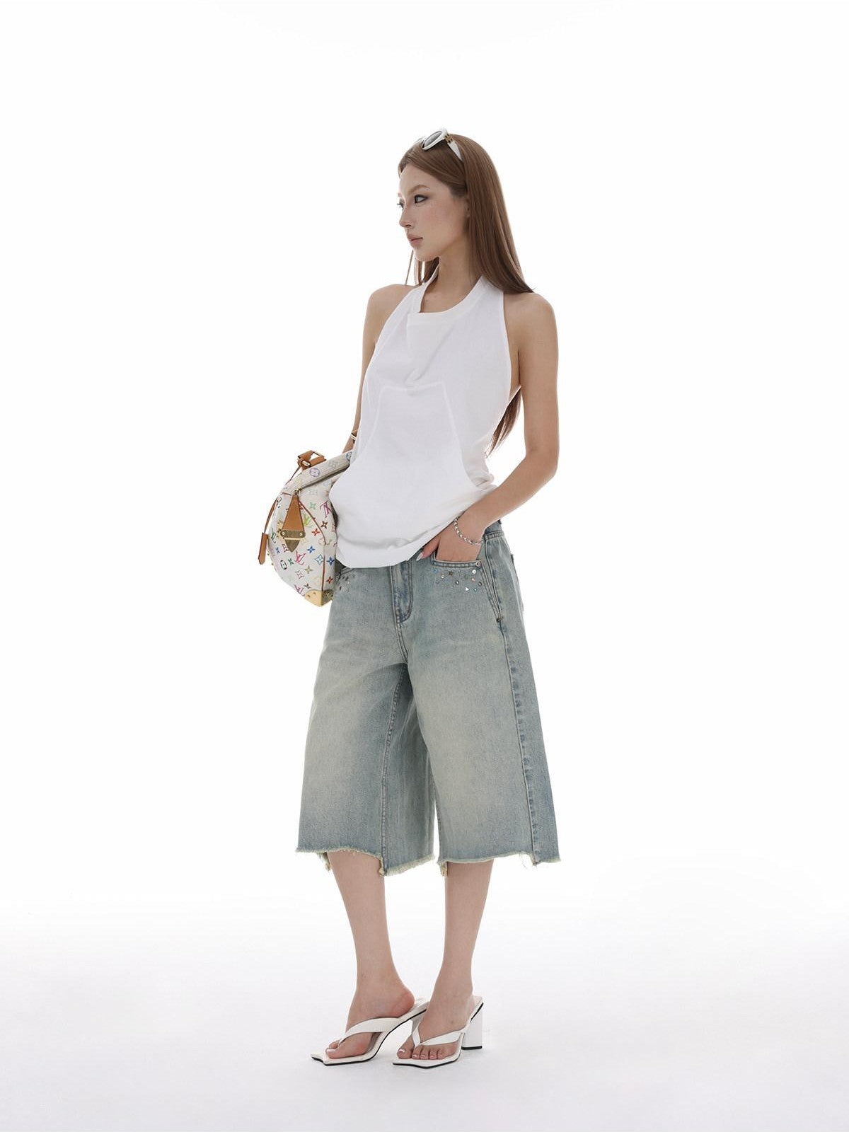 iamxiaa Halter Neck Open Back Drawstring Kangaroo Pocket Women&