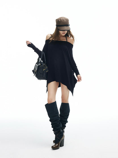 iamxiaa Halter Spaghetti Convertible Asymmetric Batwing Women&