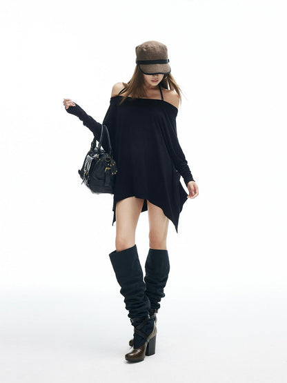 iamxiaa Halter Spaghetti Convertible Asymmetric Batwing Women&