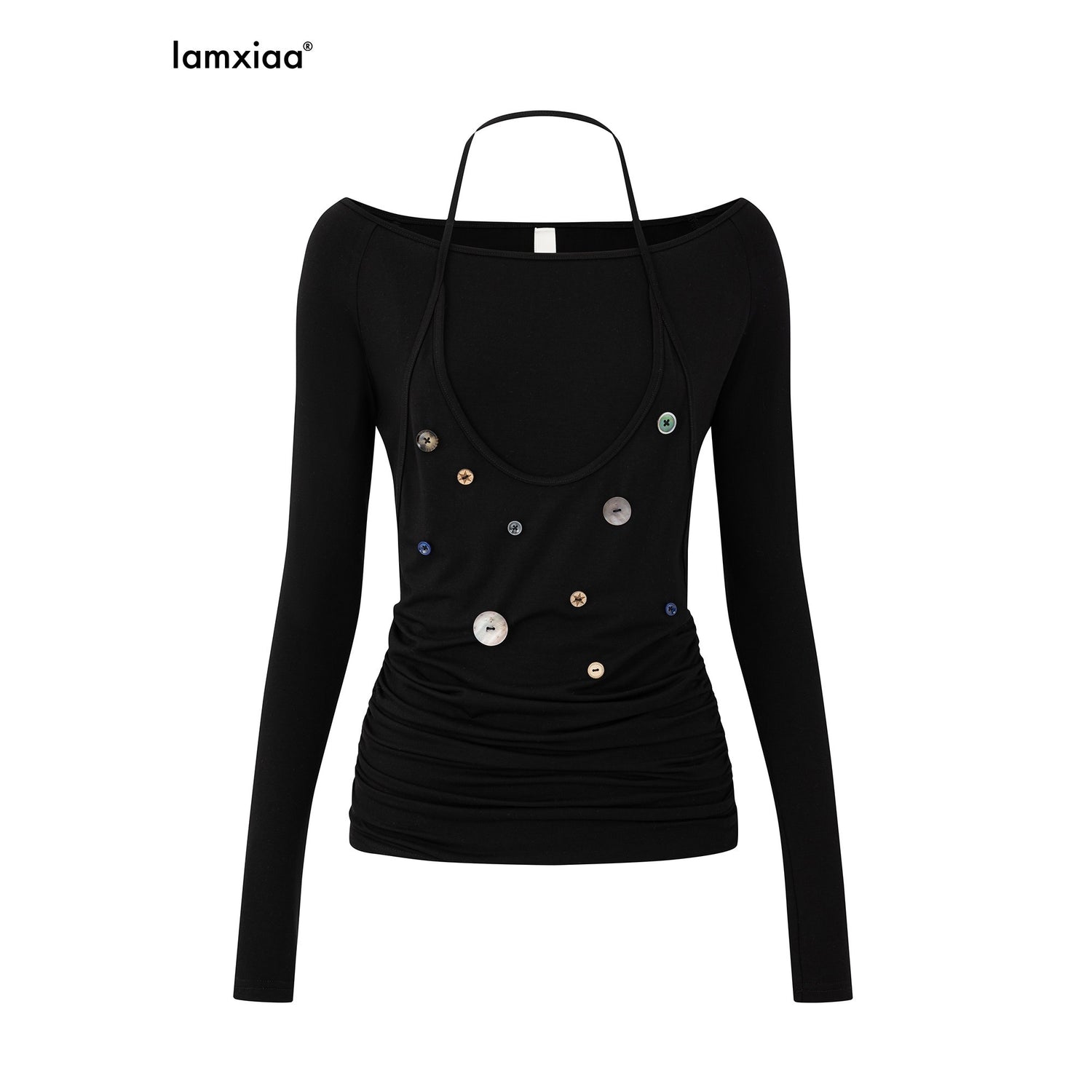 iamxiaa_Hand_Sewn_Button_Ruching_Halter_Women&