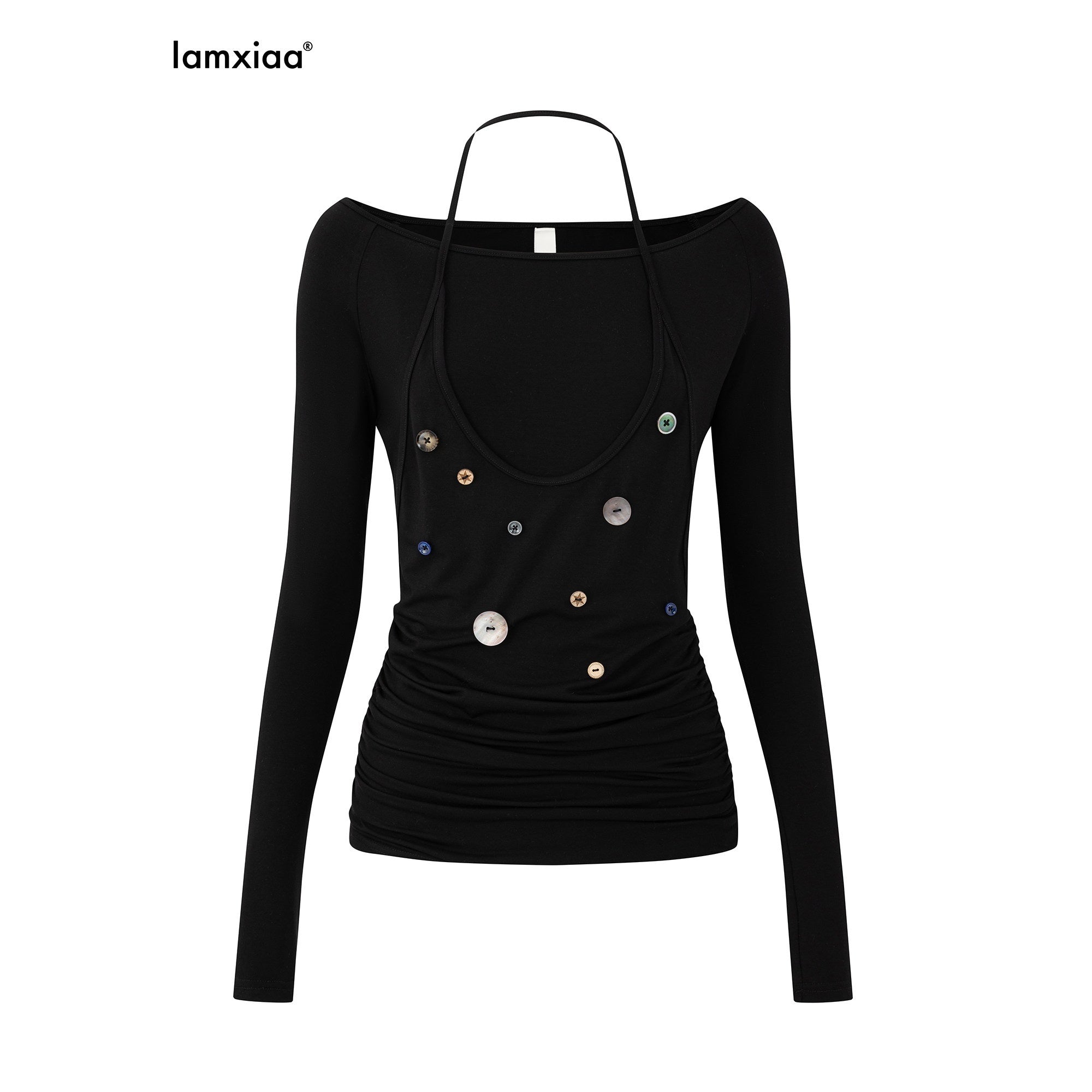 iamxiaa_Hand_Sewn_Button_Ruching_Halter_Women&