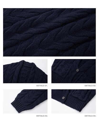 iamxiaa Handcrafted Chunky Cable Knit Deep V Drop Shoulder Women&