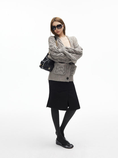 iamxiaa Handcrafted Chunky Cable Knit Deep V Drop Shoulder Women&