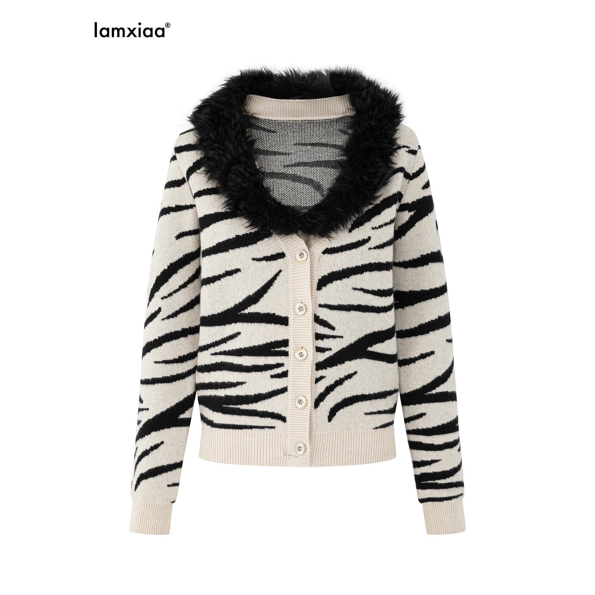 iamxiaa_Handpainted_Black_White_Zebra_Woven_Deep_V_Eco_Fur_Collar_Women&