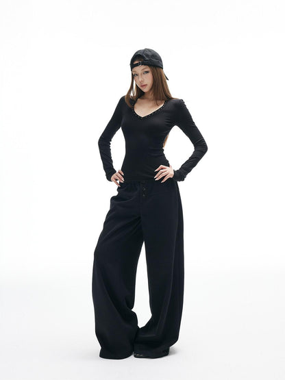 iamxiaa Heart V-neck Rhinestone Studded Women&
