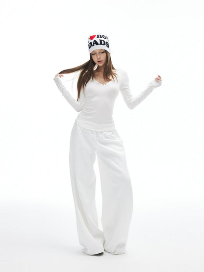 iamxiaa Heart V-neck Rhinestone Studded Women&