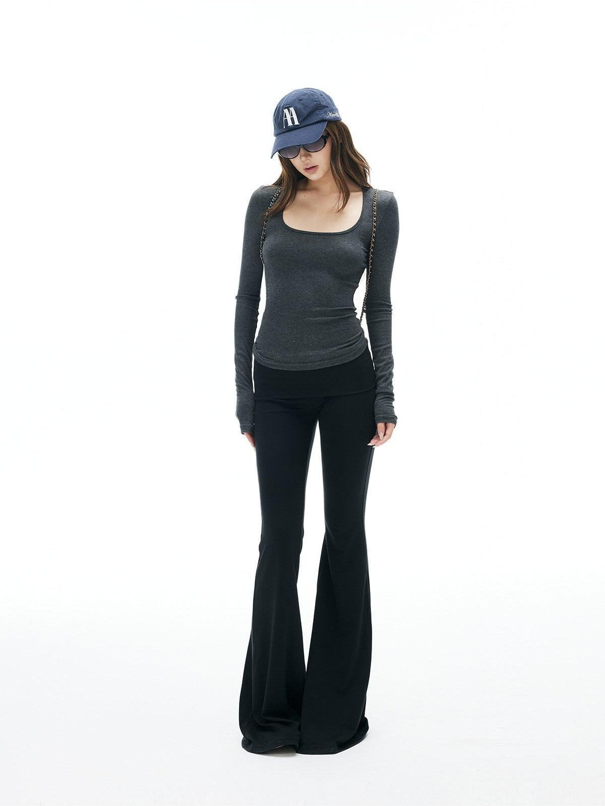iamxiaa Heather Gray Coffee Green Square U Neck Narrow Slim Women&