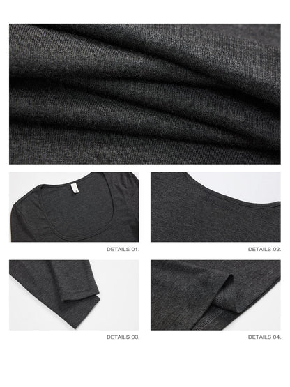 iamxiaa Heather Gray Coffee Green Square U Neck Narrow Slim Women&