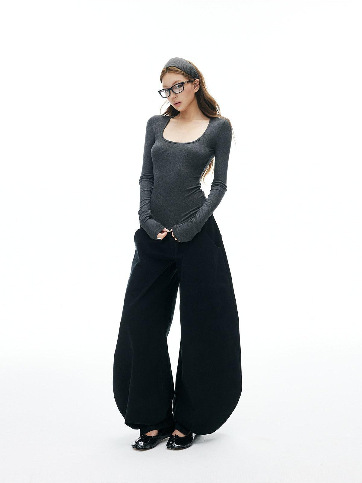 iamxiaa Heather Gray Coffee Green Square U Neck Narrow Slim Women&