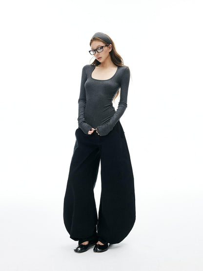 iamxiaa Heather Gray Coffee Green Square U Neck Narrow Slim Women&