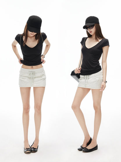iamxiaa Heather Gray Drawstring Wide Rib Low Waist Women&