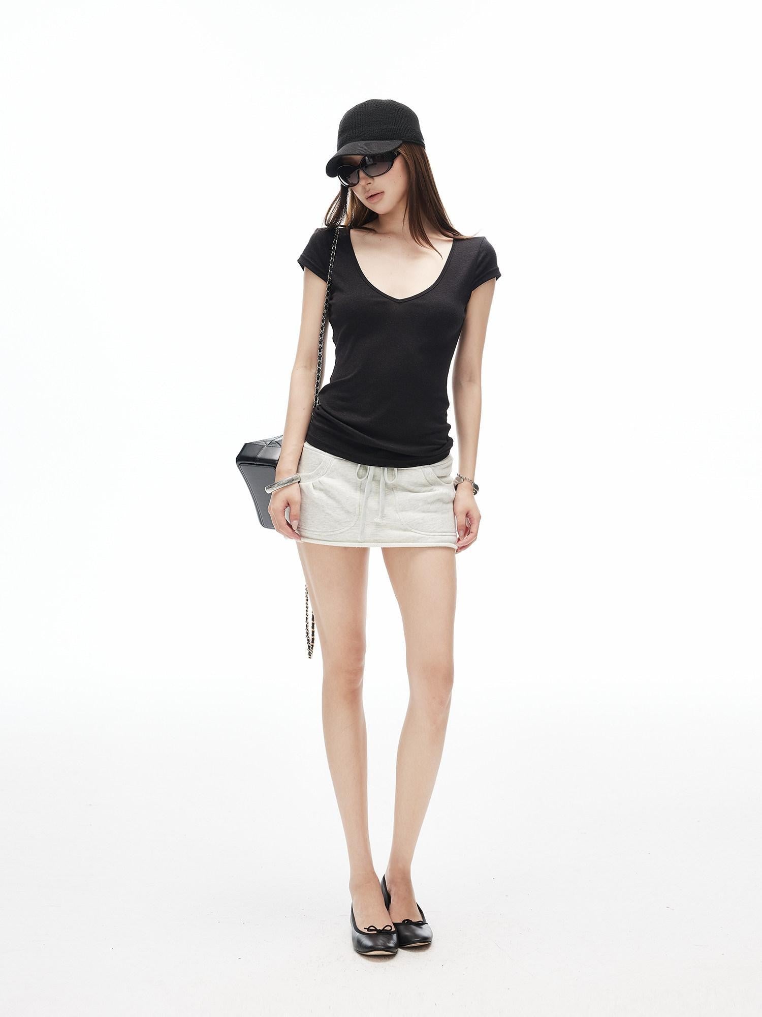 iamxiaa Heather Gray Drawstring Wide Rib Low Waist Women&