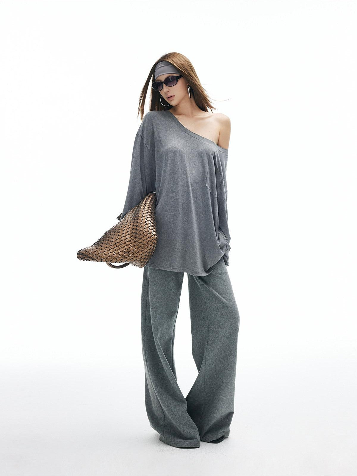 iamxiaa Heather Gray Star Applique Frayed Hem Straight Women&