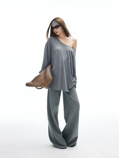 iamxiaa Heather Gray Star Applique Frayed Hem Straight Women&