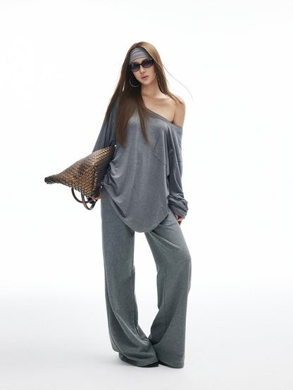 iamxiaa Heather Gray Star Applique Frayed Hem Straight Women&