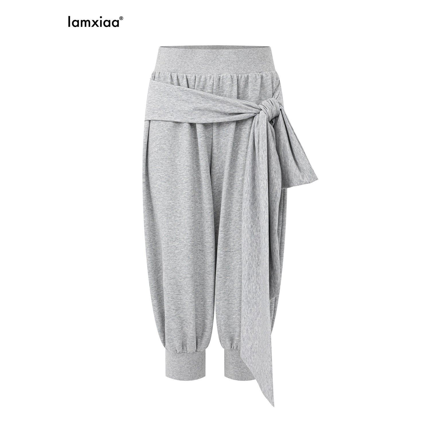 iamxiaa_Heather_Grey_Ribbed_Wide_Waist_Tie_Drop_Crotch_Harem_Women&