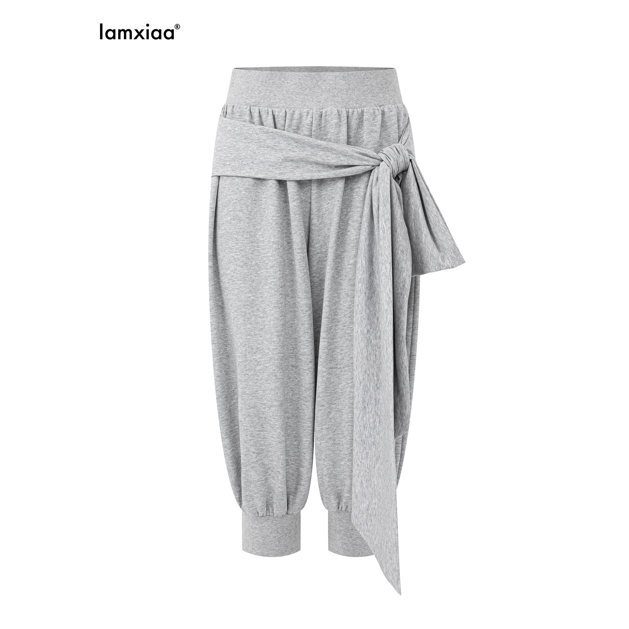 iamxiaa_Heather_Grey_Ribbed_Wide_Waist_Tie_Drop_Crotch_Harem_Women&