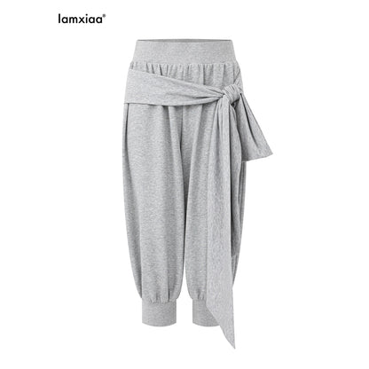 iamxiaa_Heather_Grey_Ribbed_Wide_Waist_Tie_Drop_Crotch_Harem_Women&