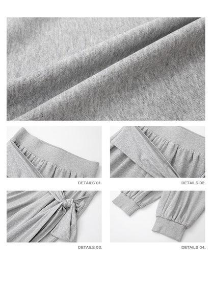 iamxiaa Heather Grey Ribbed Wide Waist Tie Drop Crotch Harem Women&