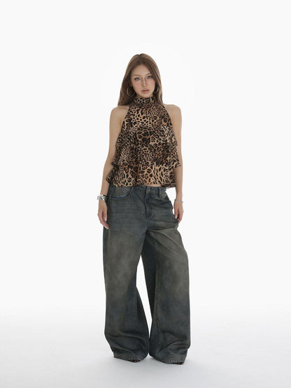 iamxiaa Heavy Wash Rhinestone Low Rise Women&