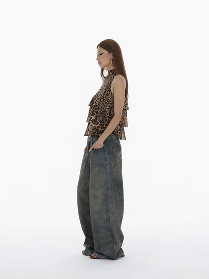 iamxiaa Heavy Wash Rhinestone Low Rise Women&