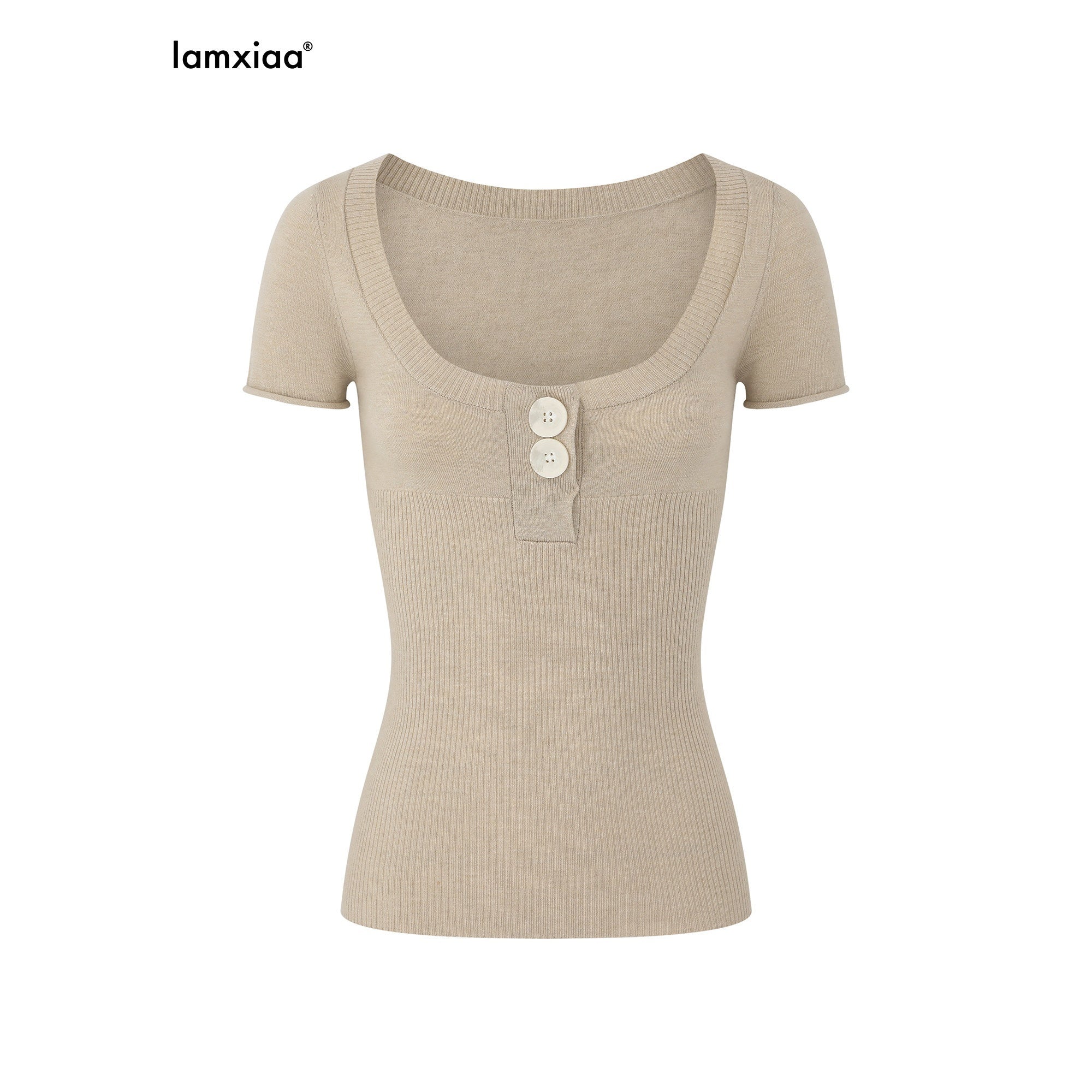 iamxiaa_Henley_Buttoned_Frayed_Edge_Women&