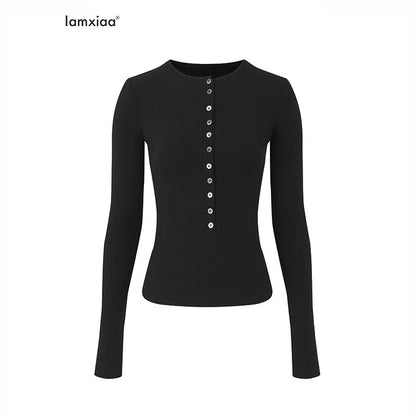 iamxiaa_Henley_V-neck_Slim_Fit_Women&