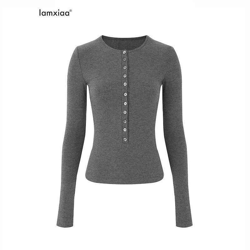 iamxiaa_Henley_V-neck_Slim_Fit_Women&