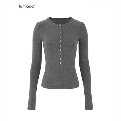 iamxiaa_Henley_V-neck_Slim_Fit_Women&
