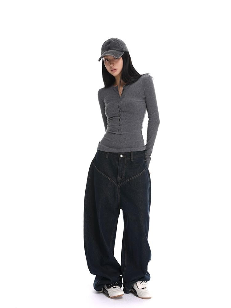 iamxiaa Henley V-neck Slim Fit Women&