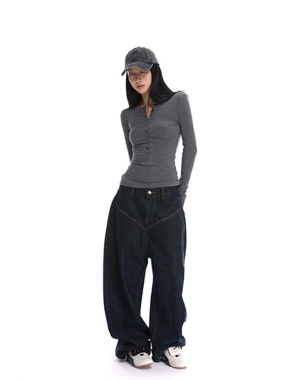 iamxiaa Henley V-neck Slim Fit Women&