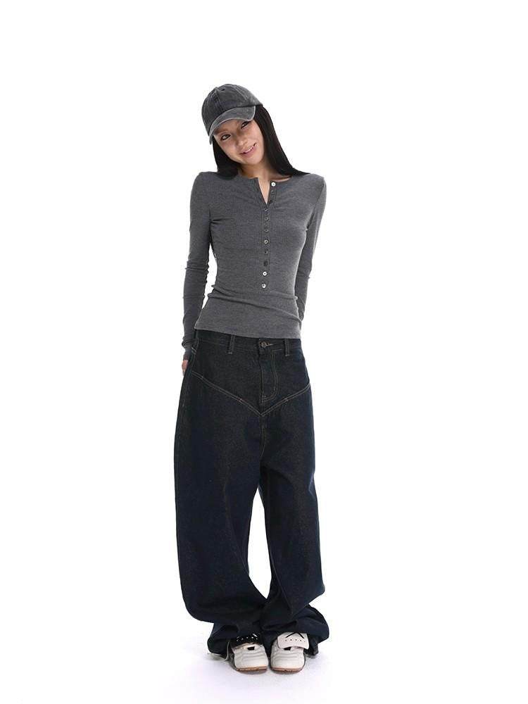 iamxiaa Henley V-neck Slim Fit Women&