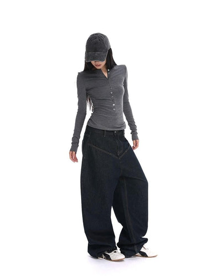 iamxiaa Henley V-neck Slim Fit Women&