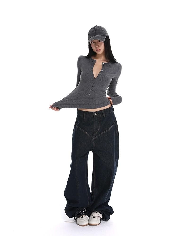 iamxiaa Henley V-neck Slim Fit Women&