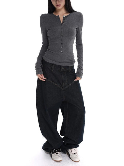 iamxiaa Henley V-neck Slim Fit Women&