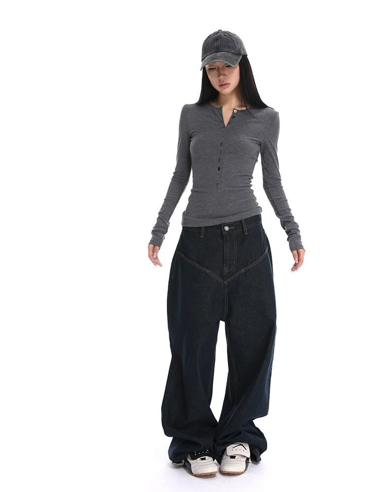 iamxiaa Henley V-neck Slim Fit Women&