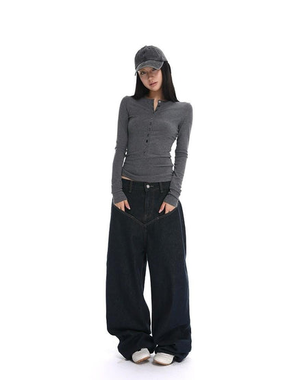 iamxiaa Henley V-neck Slim Fit Women&