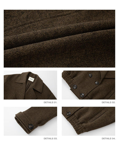 iamxiaa Herringbone Double Breasted Lapel Gathered Hem Women&