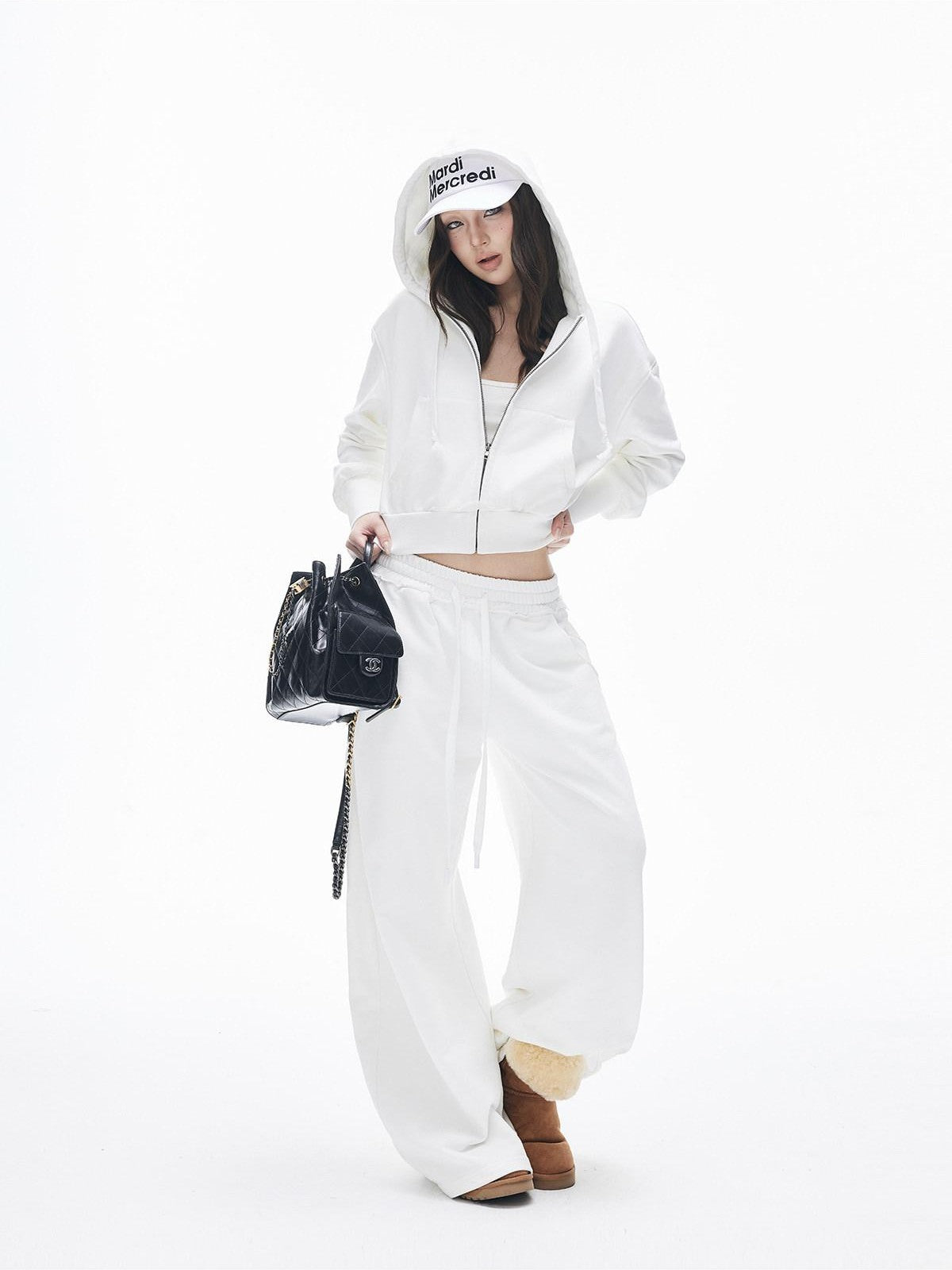 iamxiaa Hooded Cinched Cropped Low Waist Drawstring Curved Women&